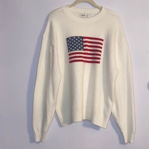 Women’s White Crewneck Sweater with American Flag — Hollister S (small)